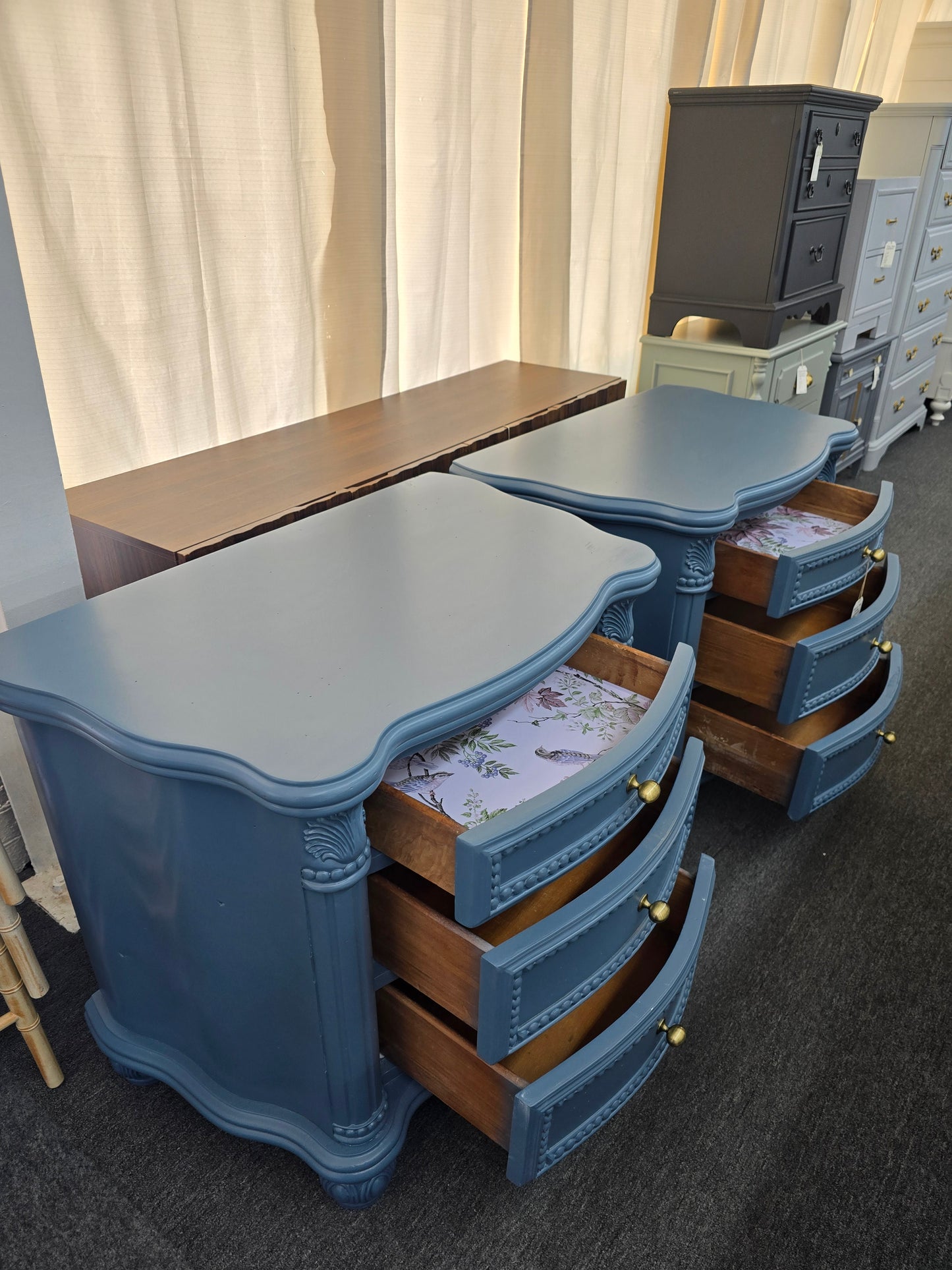 Blue ornate pair of nightstands