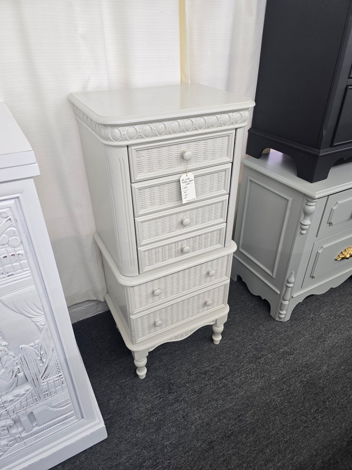 Off white lacquered rattan lingerie chest