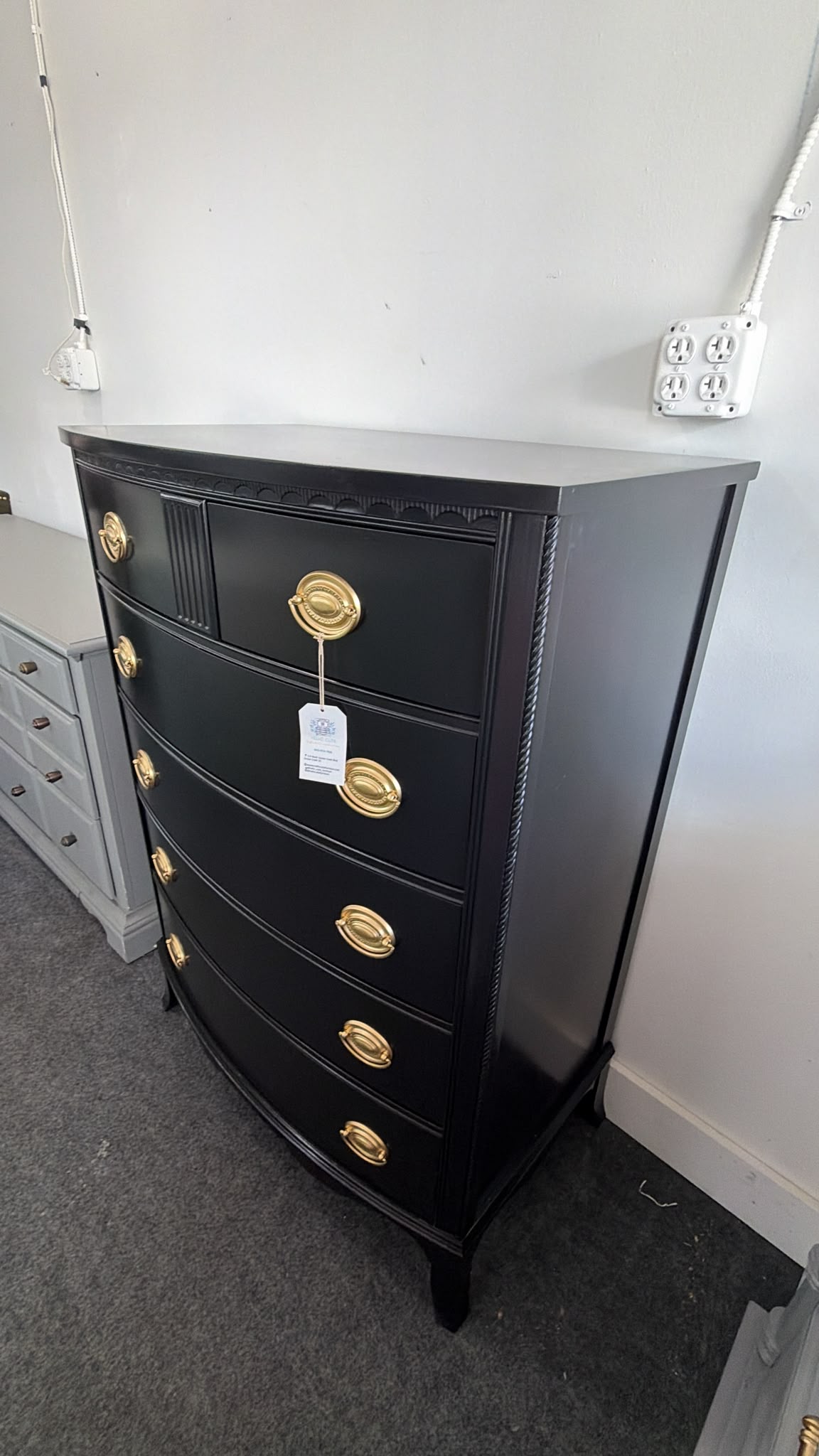 Solid wood bowfront black lacquered chest