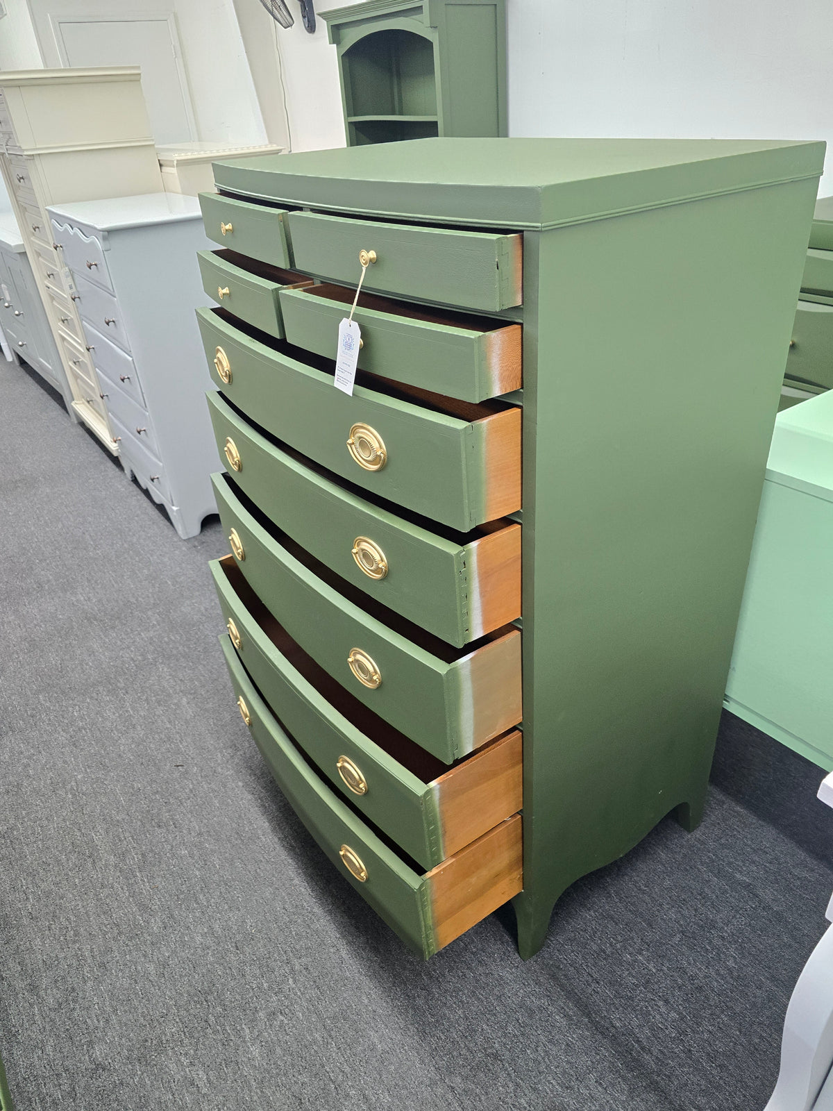 Solid wood green bowfront chest