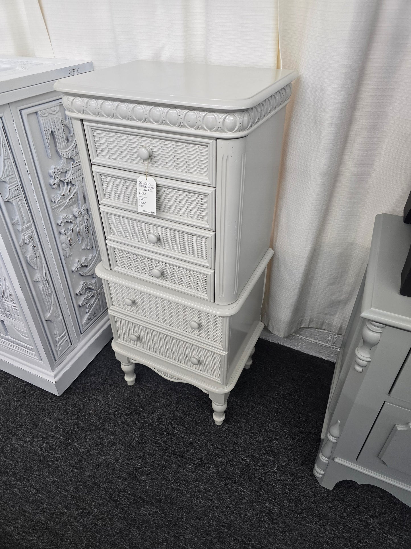 Off white lacquered rattan lingerie chest