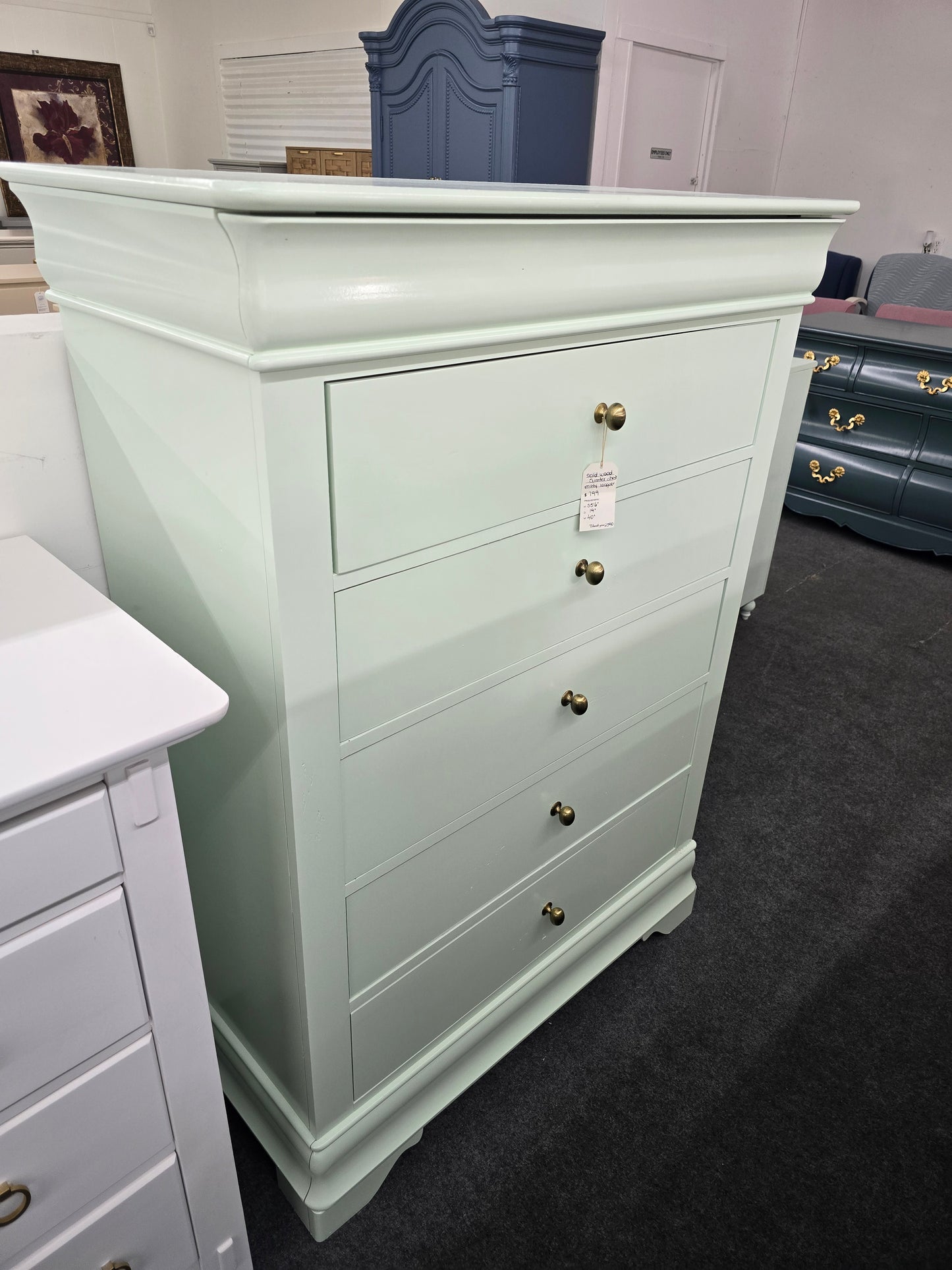 Solid wood SUMTER minty green lacquered chest