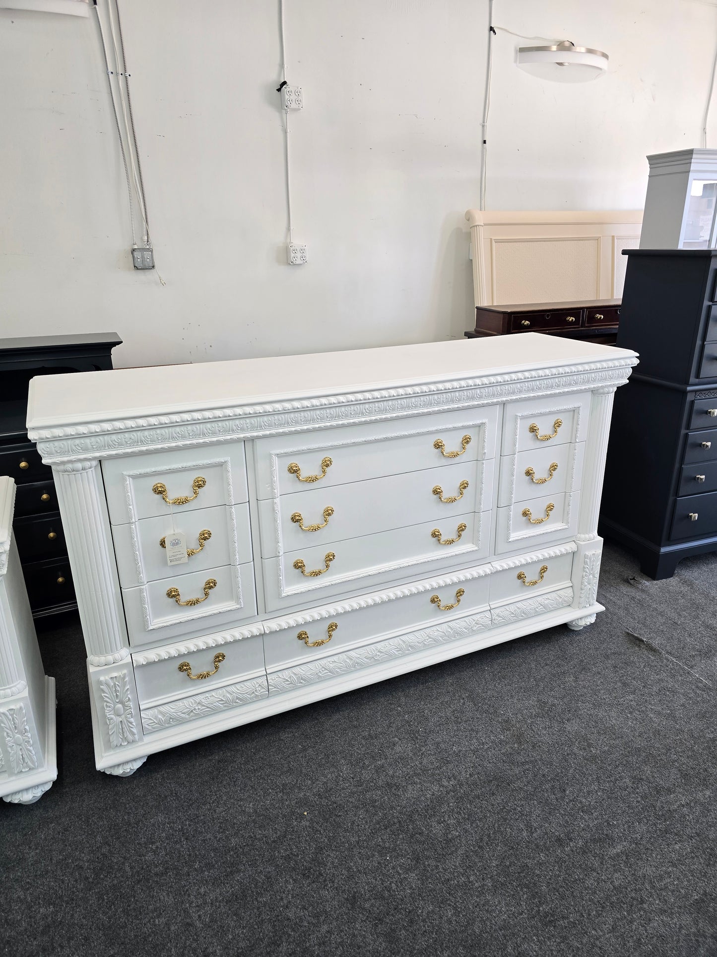 Gorgeous 12 drawers white carved dresser