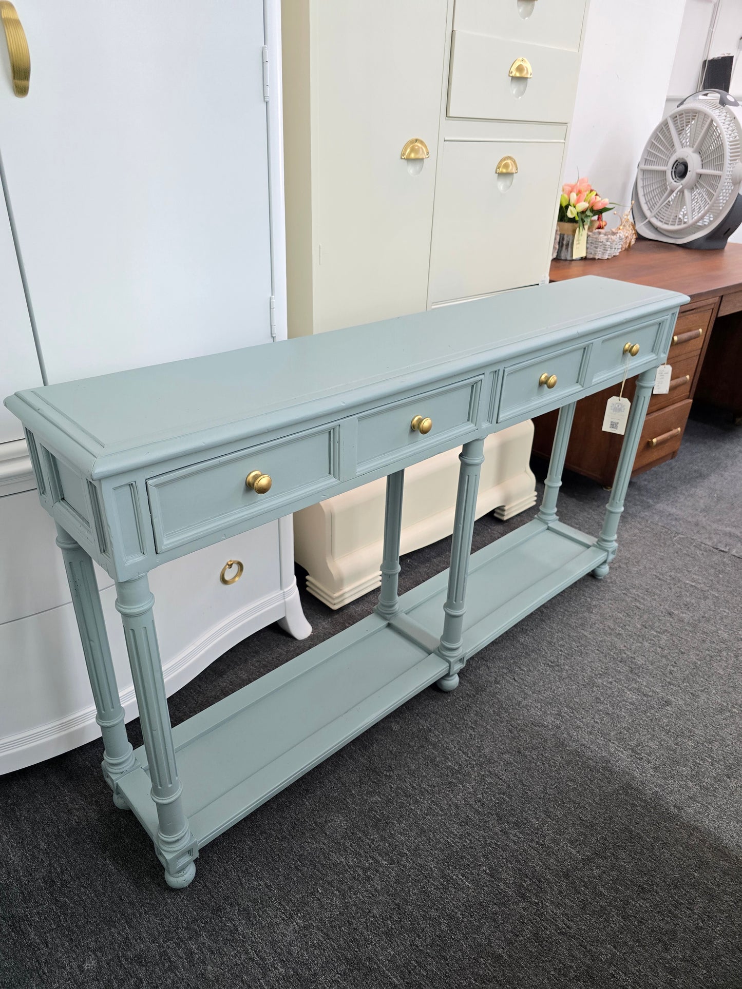 2 drawers teal sofa table