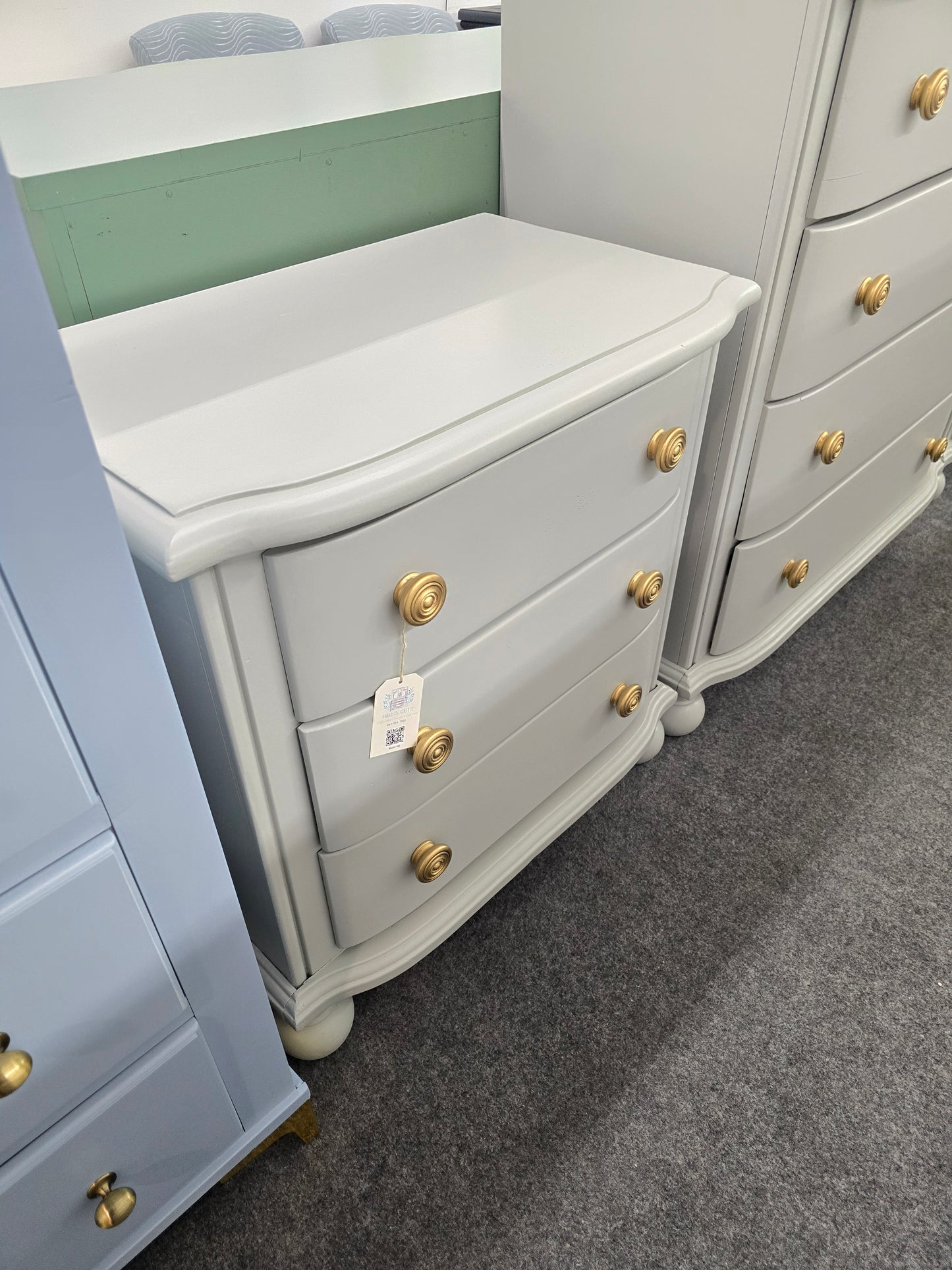 3 drawers gray nightstand - solid wood