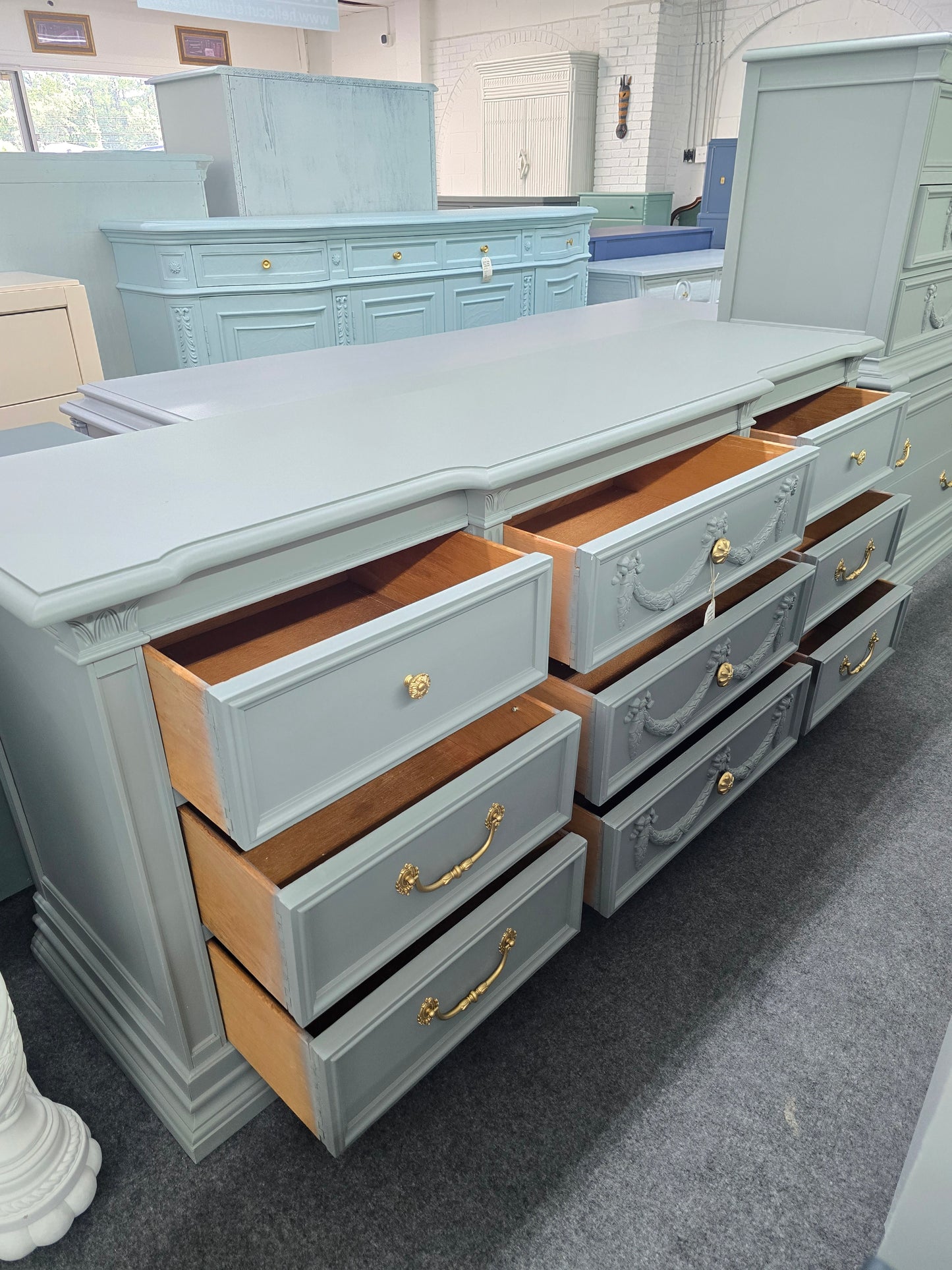 Bassett vintage green gray dresser