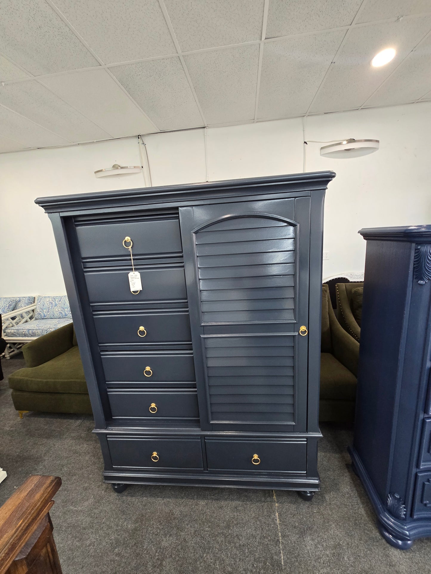 Haverty dark blue tall chest/arnoire