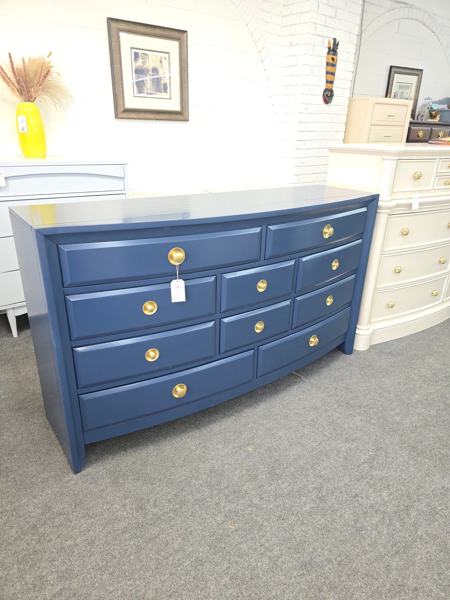 Blue Lacquered 10 drawers dresser