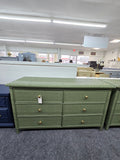 Wicker and rattan 6 drawers green dresser