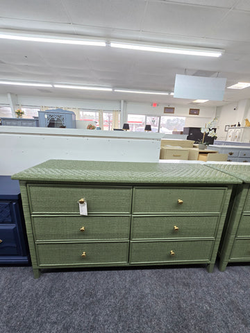 Wicker and rattan 6 drawers green dresser