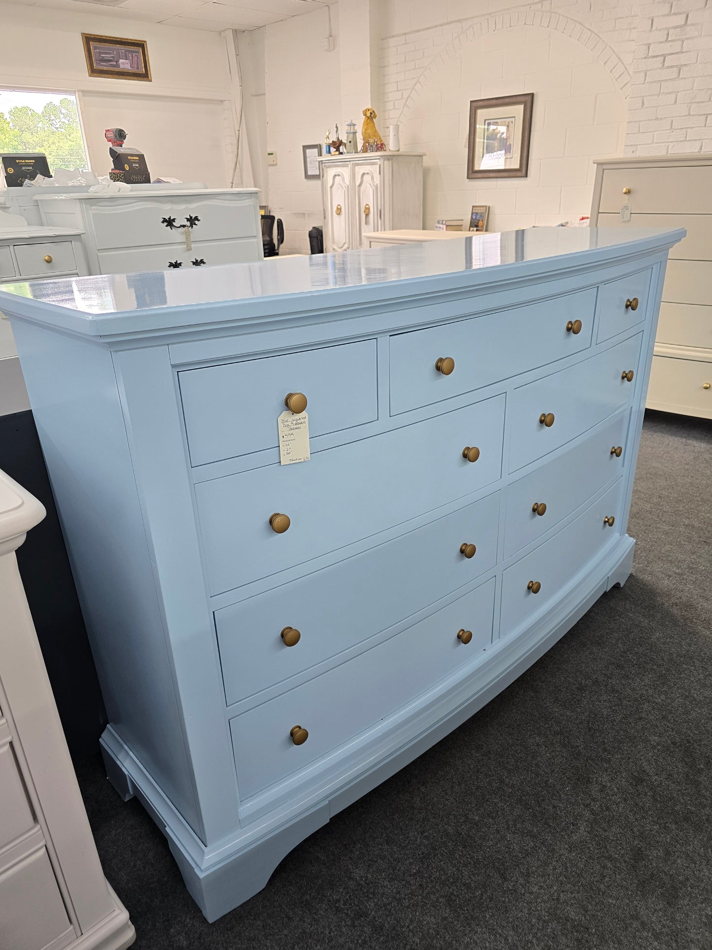 Blue Lacquered 9 drawers big dresser