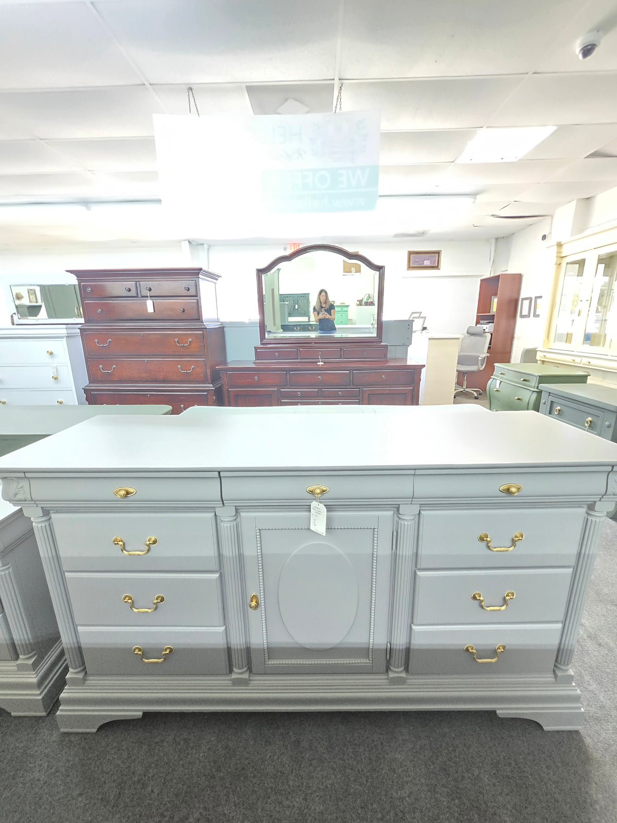 Solid wood 11 drawers gray dresser