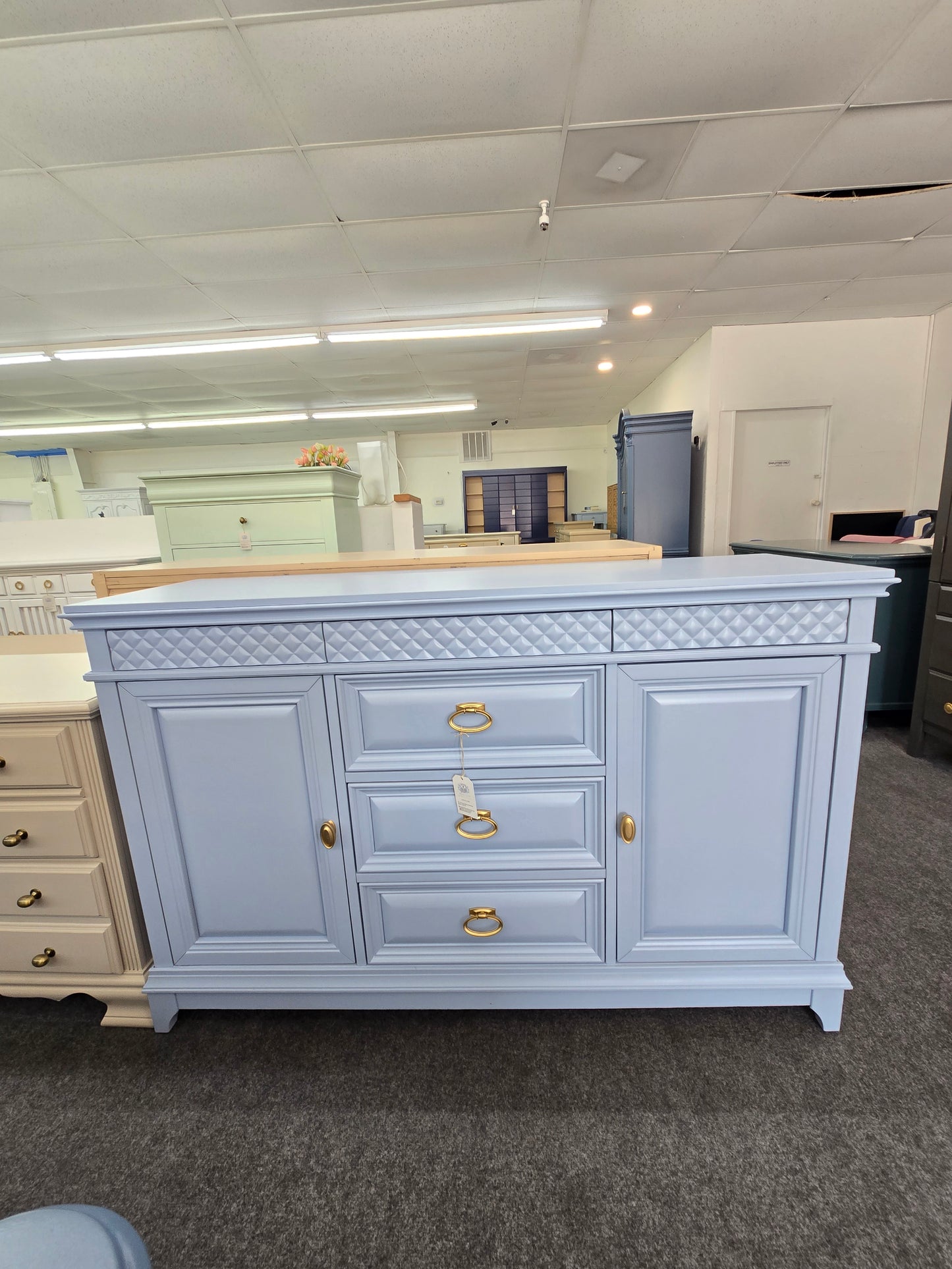 Super cute blue 6 drawers 2 doors dresser