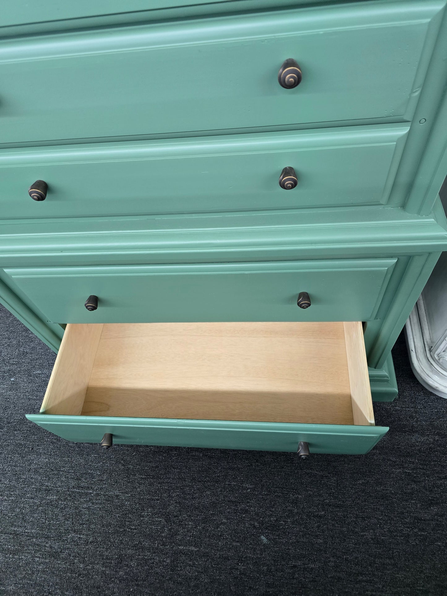 Solid wood green tall chest