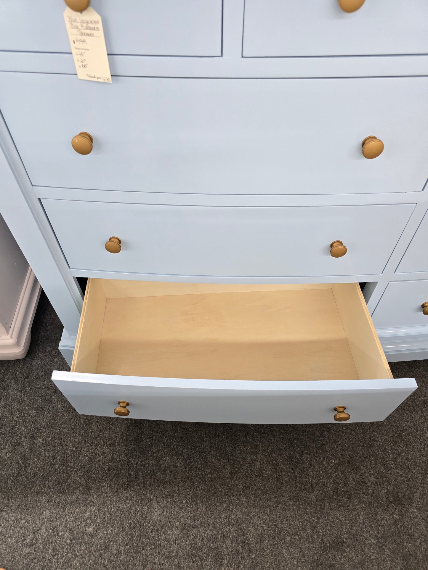 Blue Lacquered 9 drawers big dresser