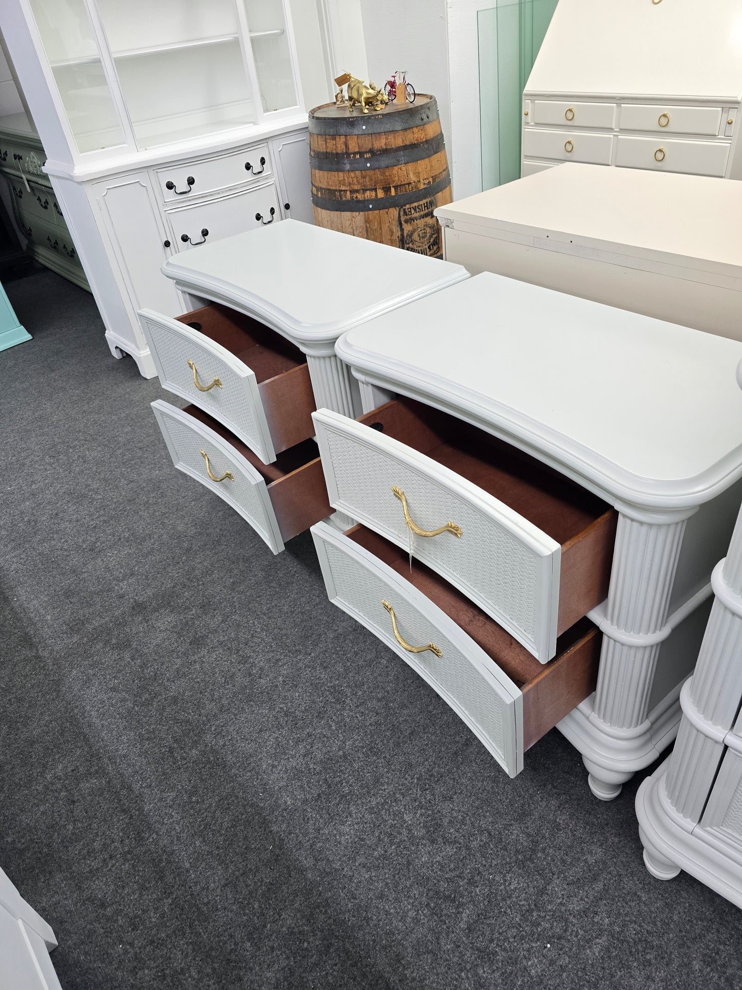 Kathy Ireland gray rattan pair of nightstands