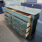 Green lacquered 8 drawers dresser
