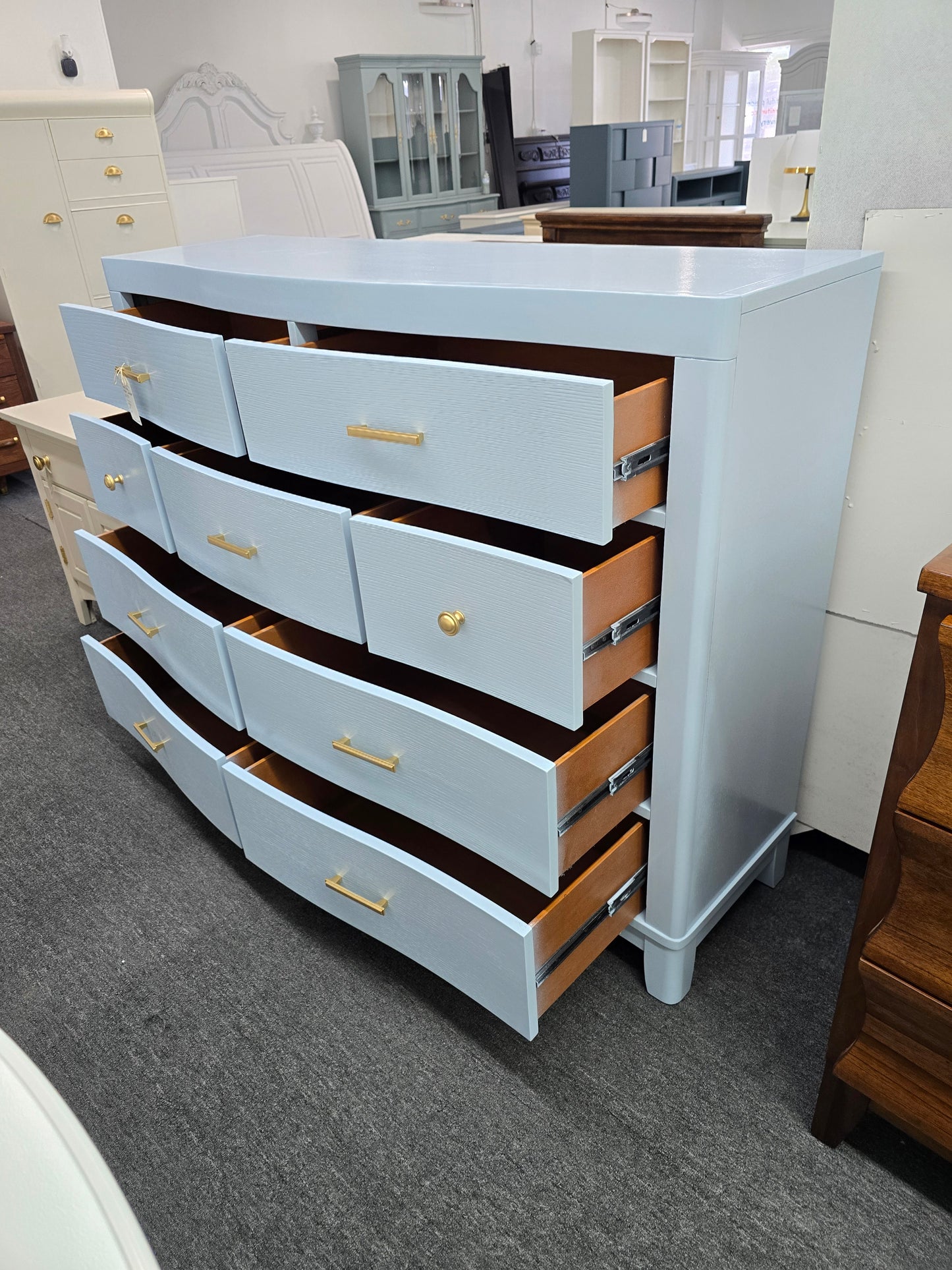 Blue lacquer modern tall dresser