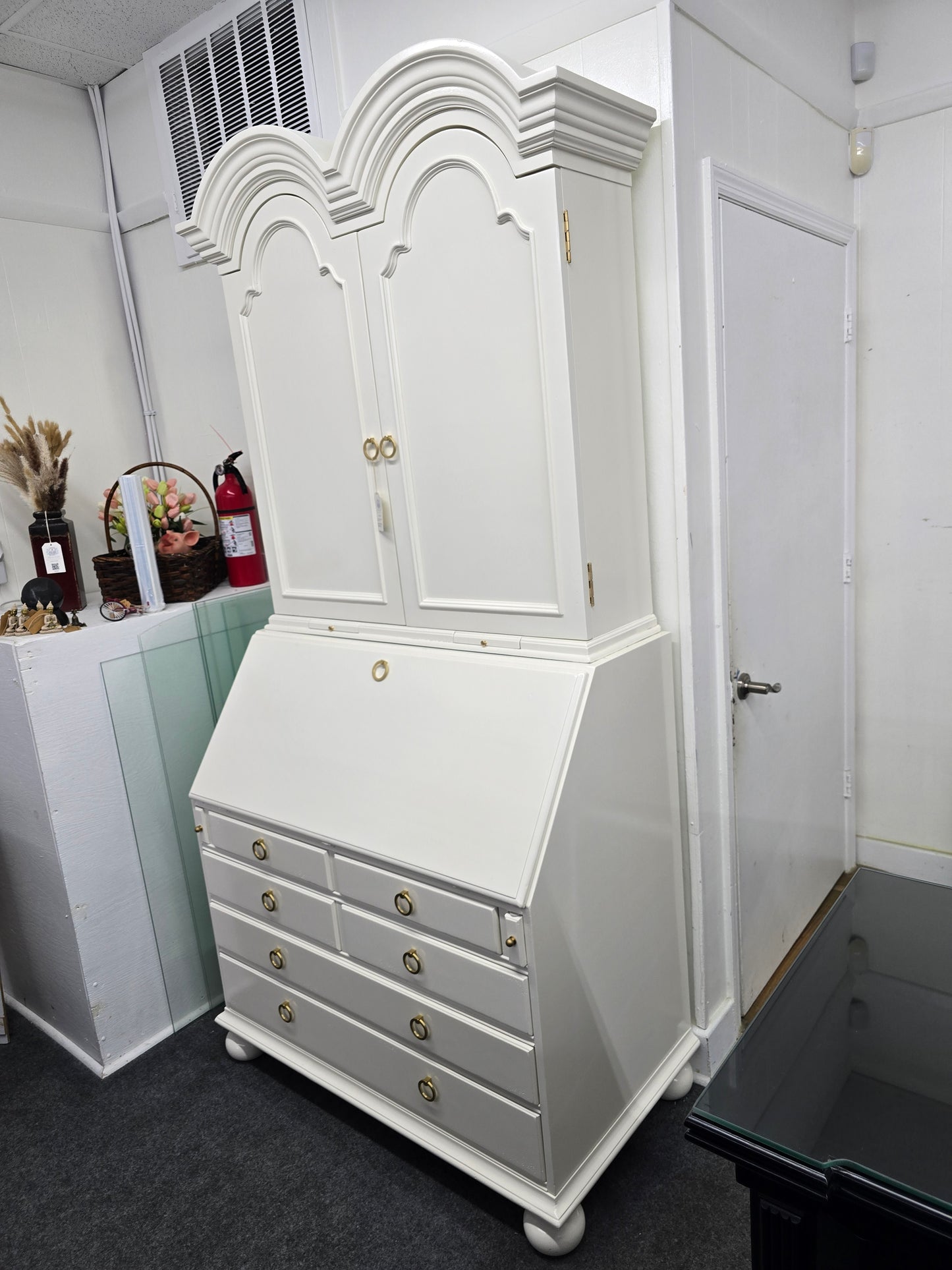 Off white lacquered tall secretary desk