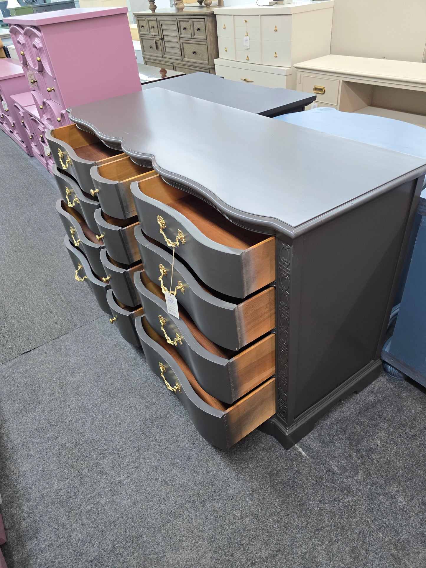 Drexel solid wood graphite serpentine dresser