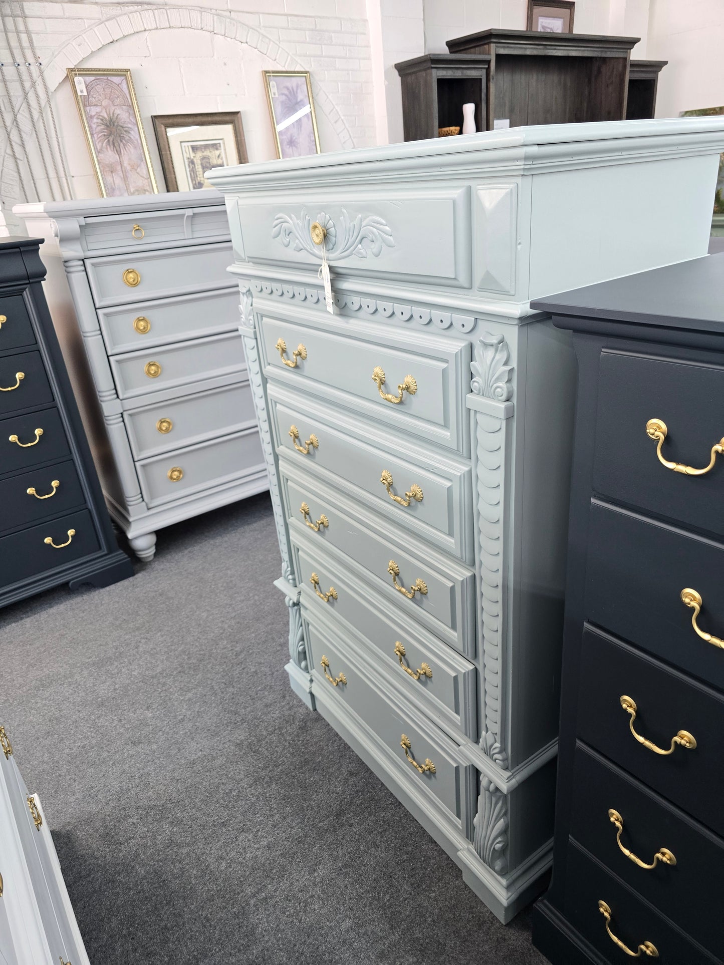 6 drawers pale green chest