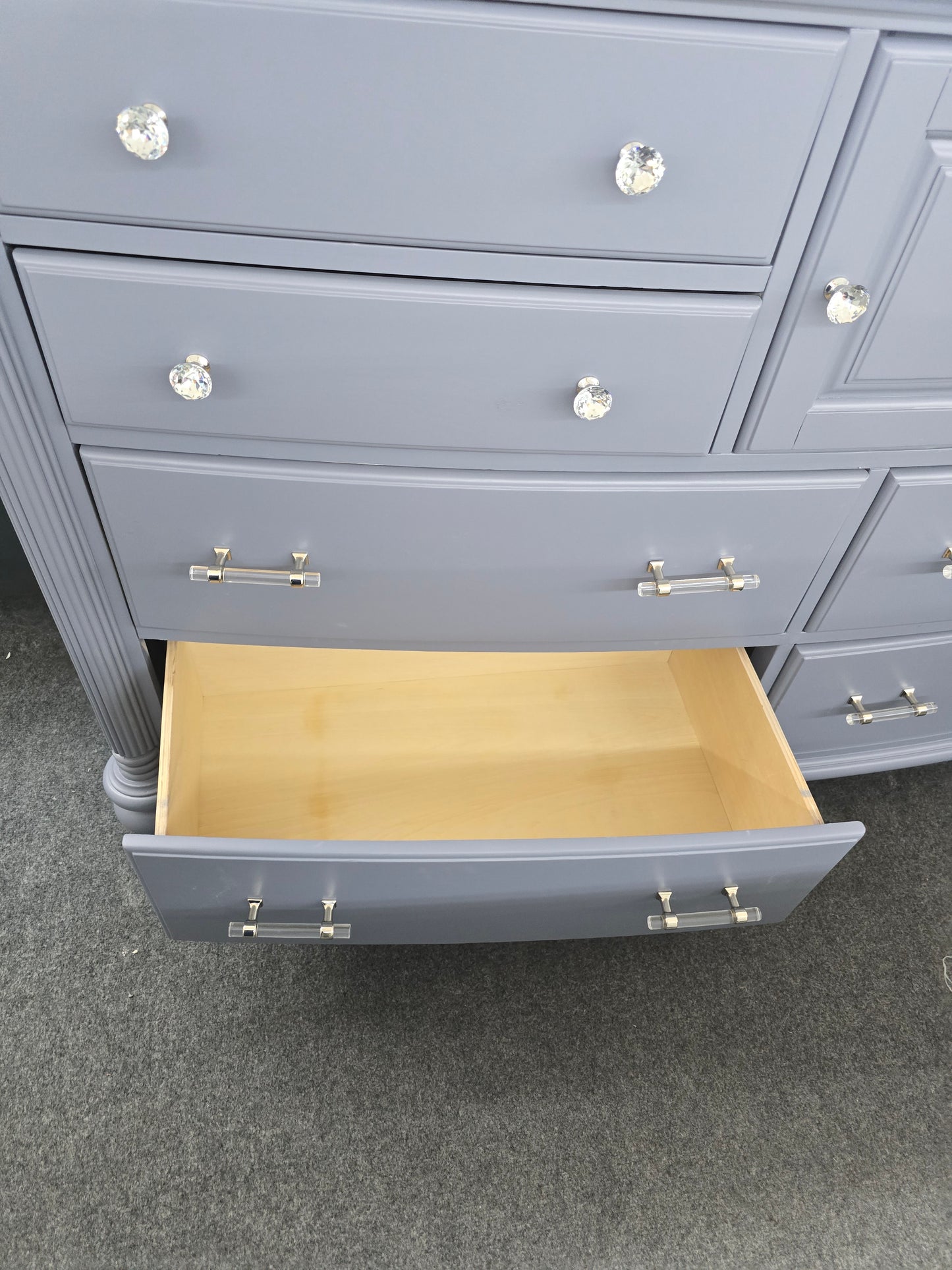 Blue gray bowfront dresser