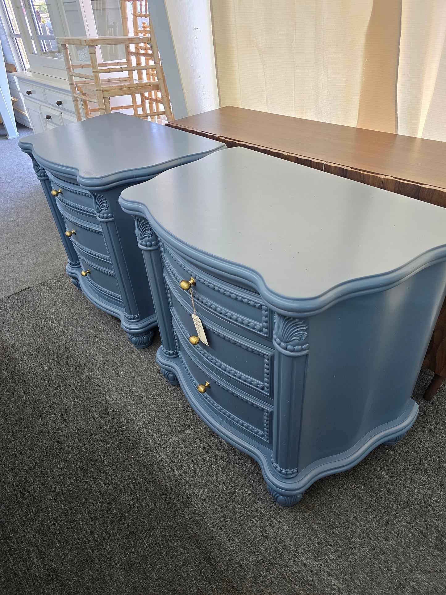 Blue ornate pair of nightstands