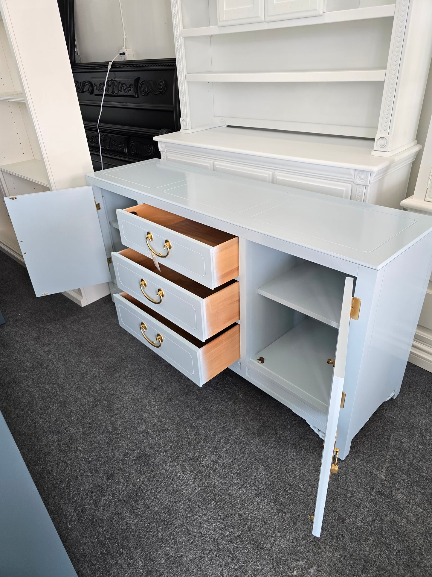 Baby blue solid wood WHITE FURNITURE  lacquer sideboard