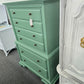 Solid wood green tall chest