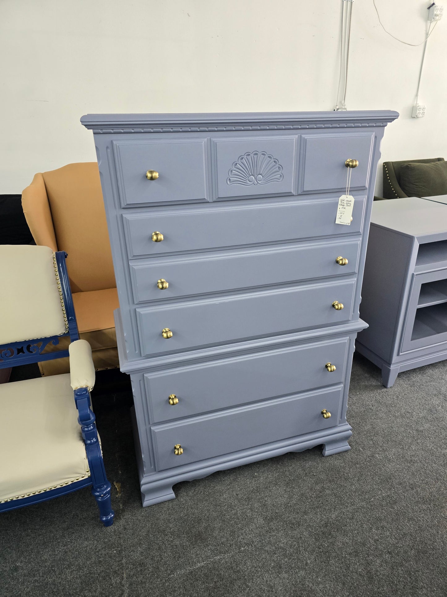 Solid wood vintage blue chest