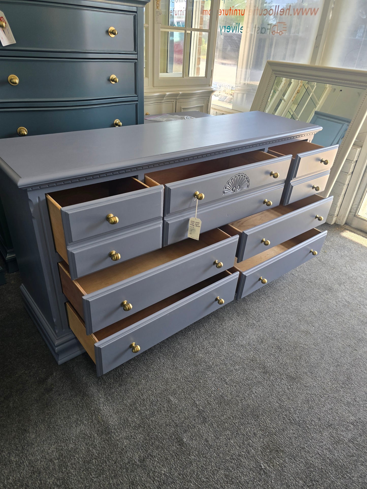 Solid wood vintage blue gray dresser