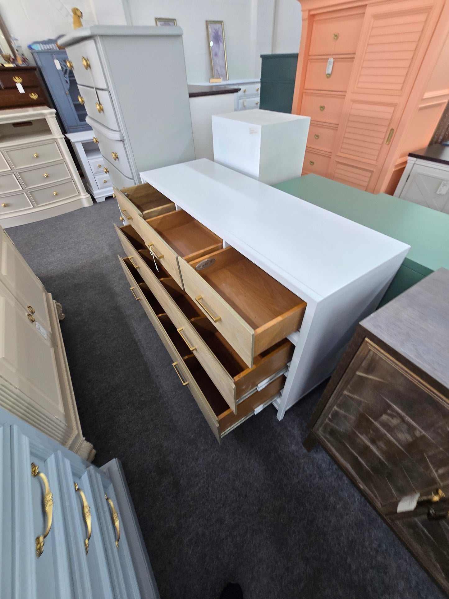 Smartstuff white lacquered dresser and natural wood drawers