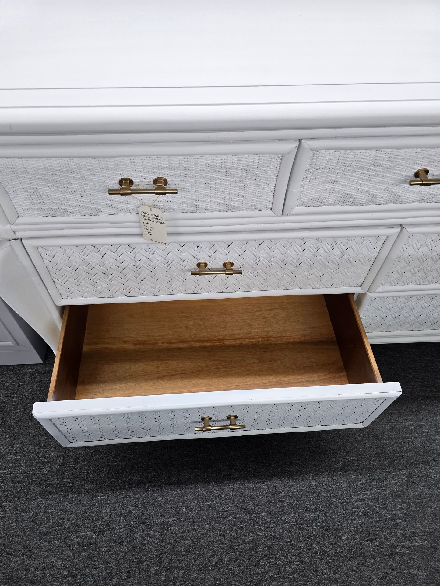 Solid wood and rattan white dresser