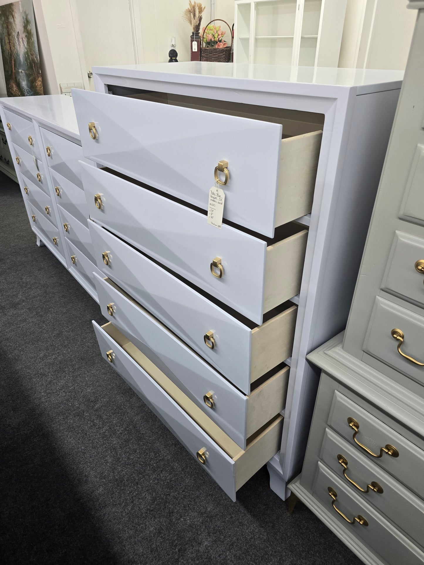 5 drawers baby blue modern chest