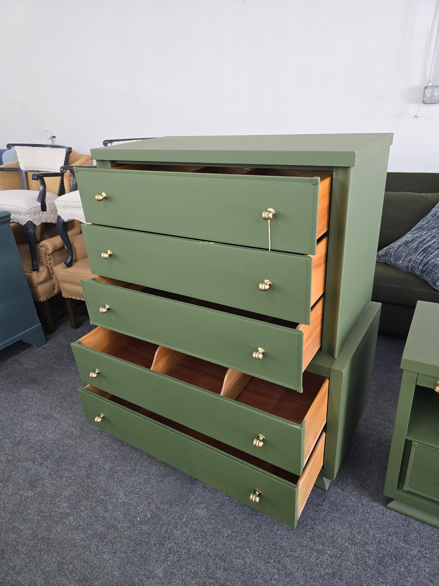 Solid wood MCM green chest