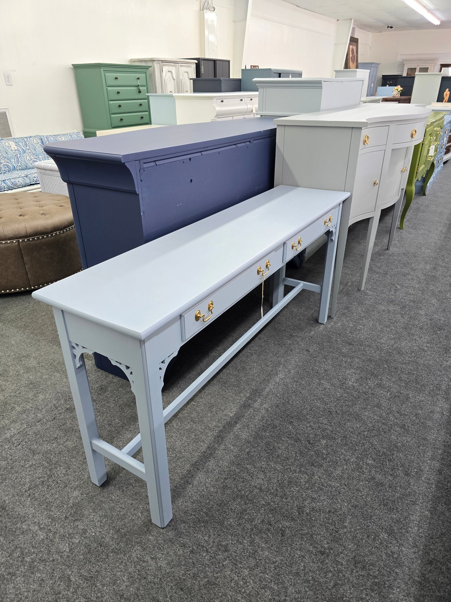 Solid wood blue entry table