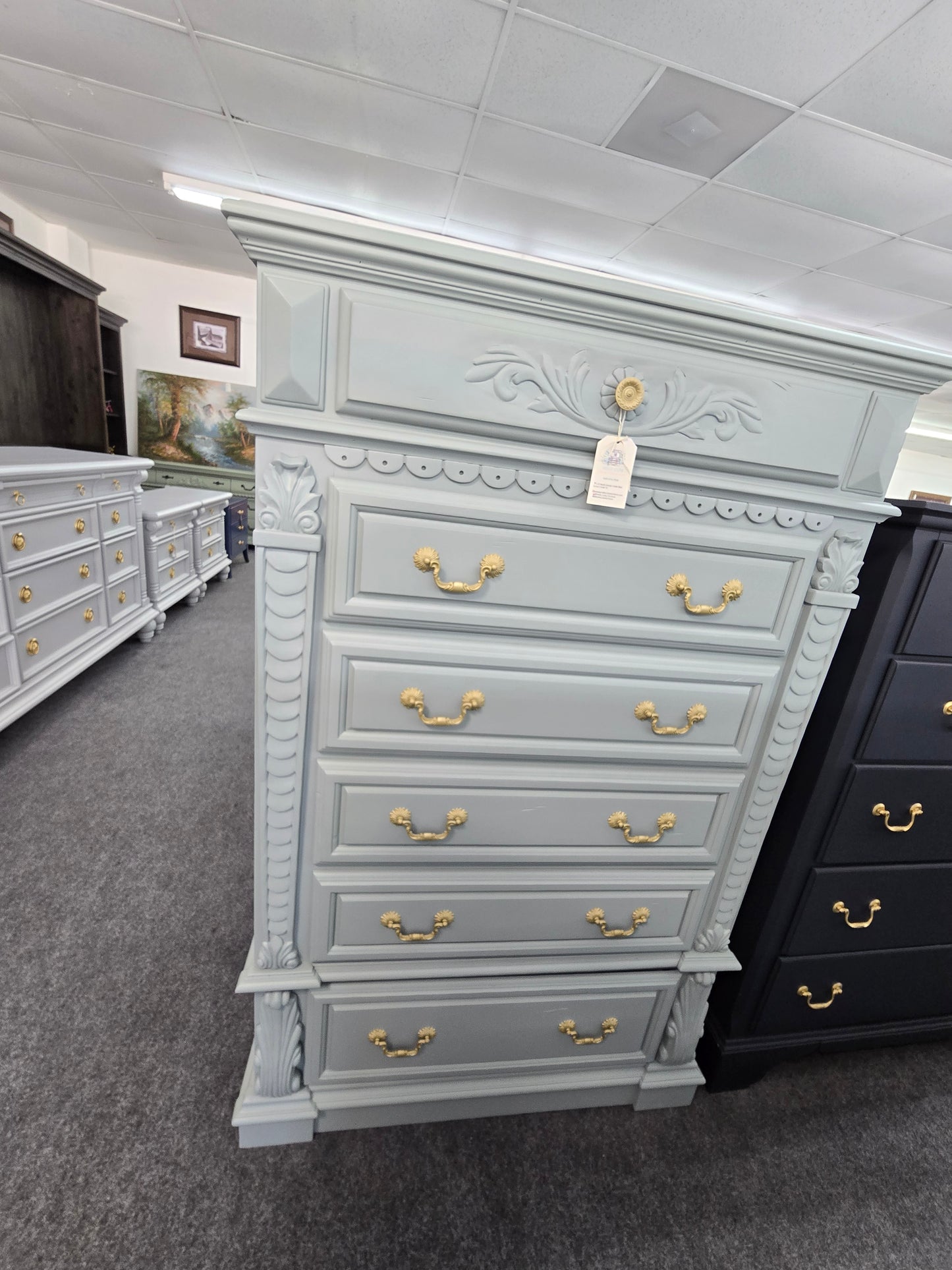 6 drawers pale green chest