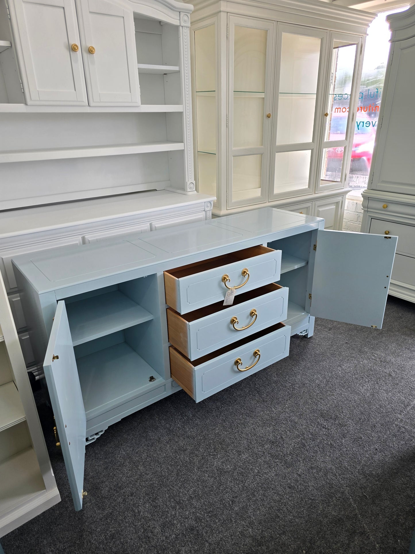 Baby blue solid wood WHITE FURNITURE  lacquer sideboard