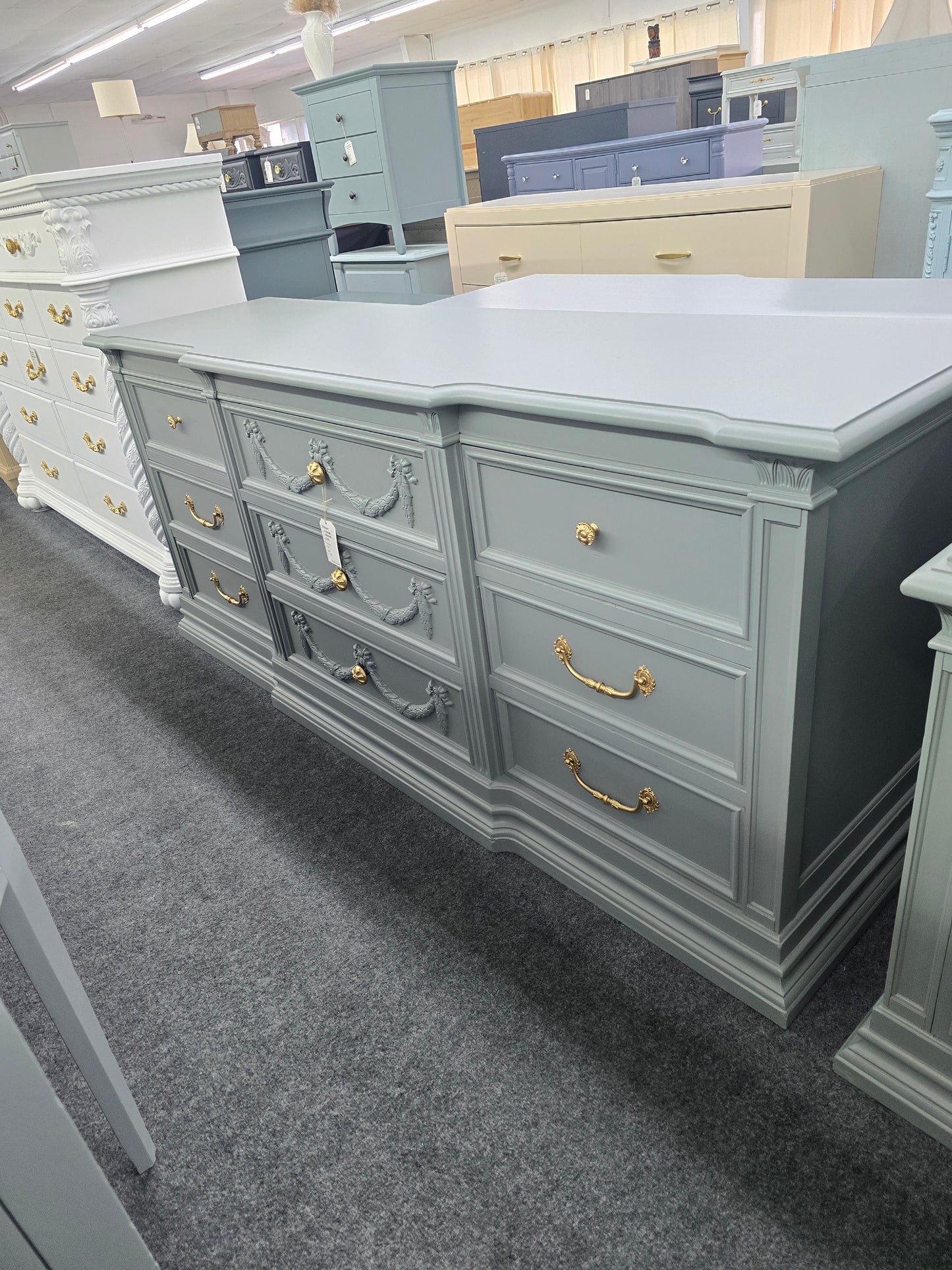 Bassett vintage green gray dresser