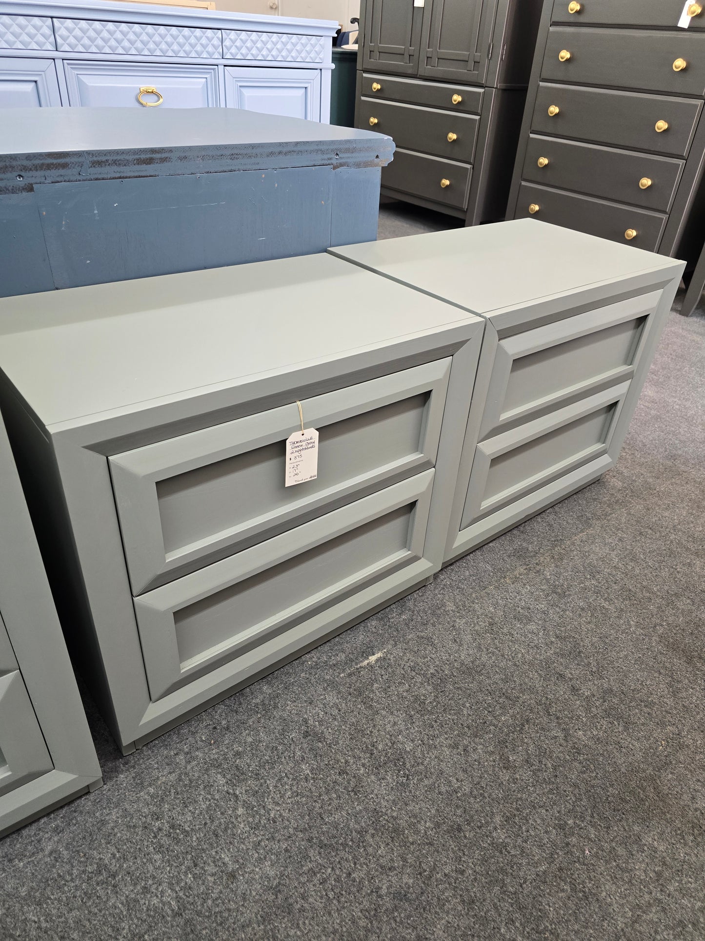 Thomasville green gray pair of nightstands