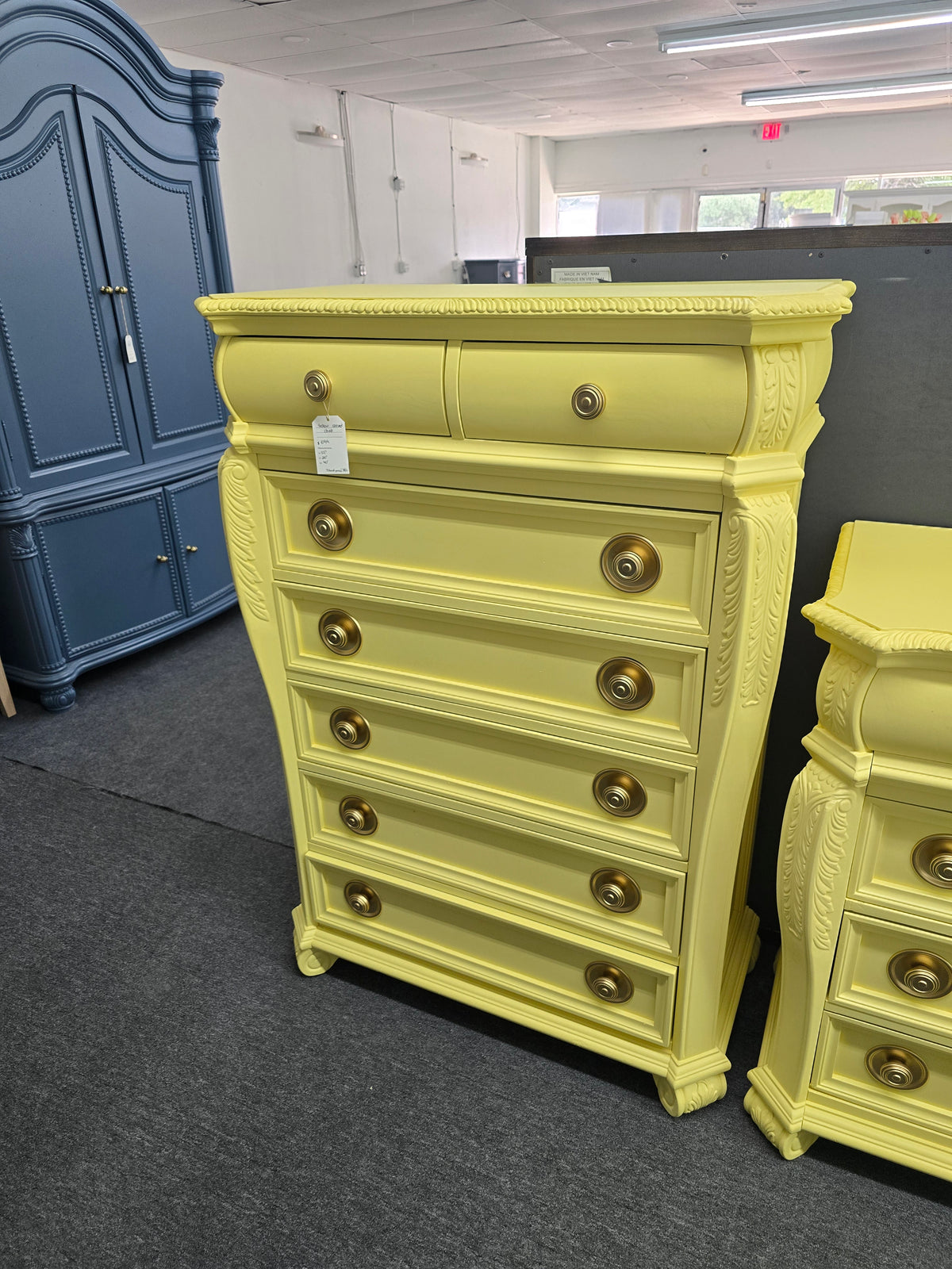 Cute soft yellow carved chest