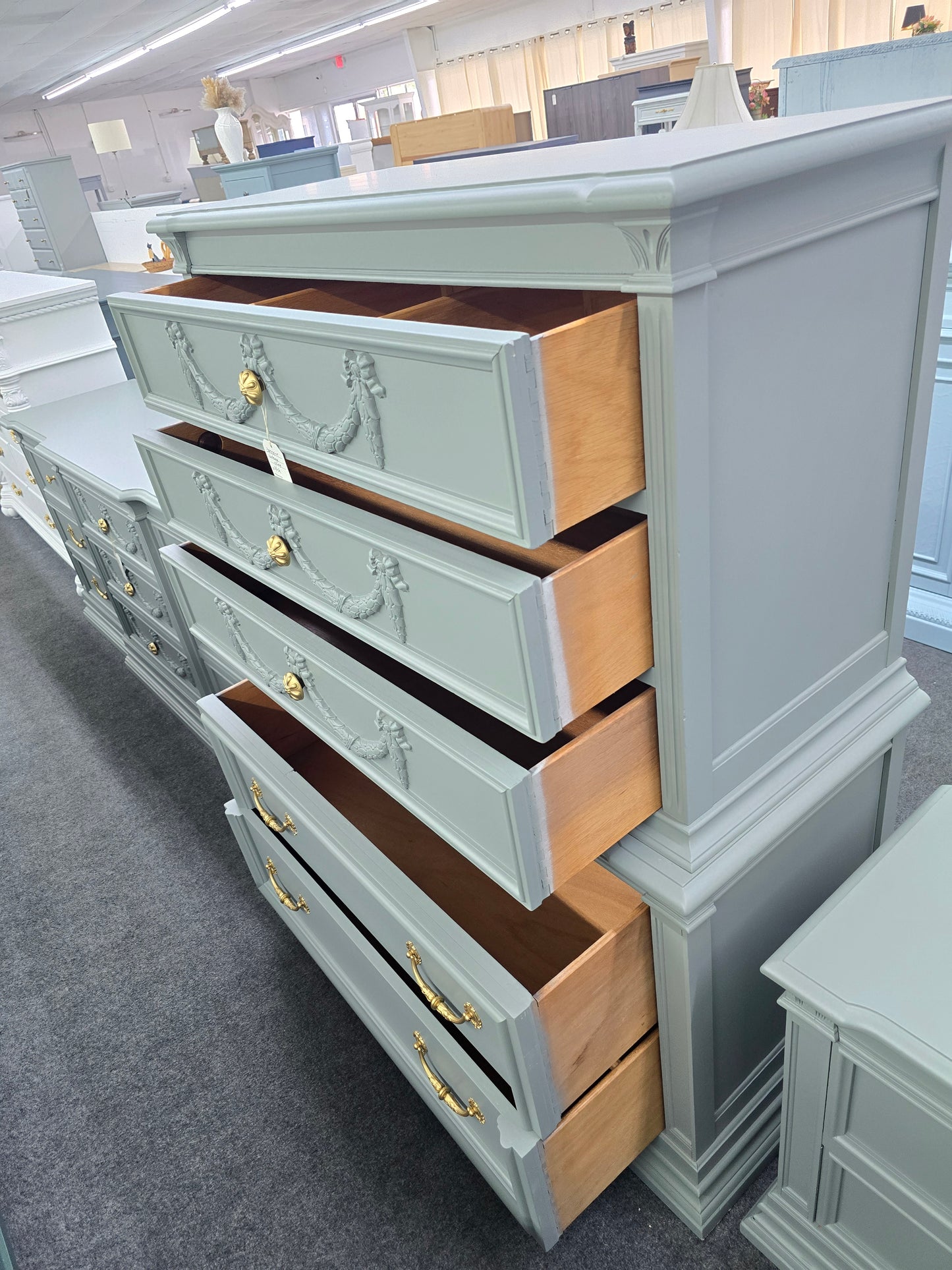 Bassett vintage green gray chest