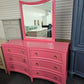 Pink lacquered 6 drawers dresser with mirror