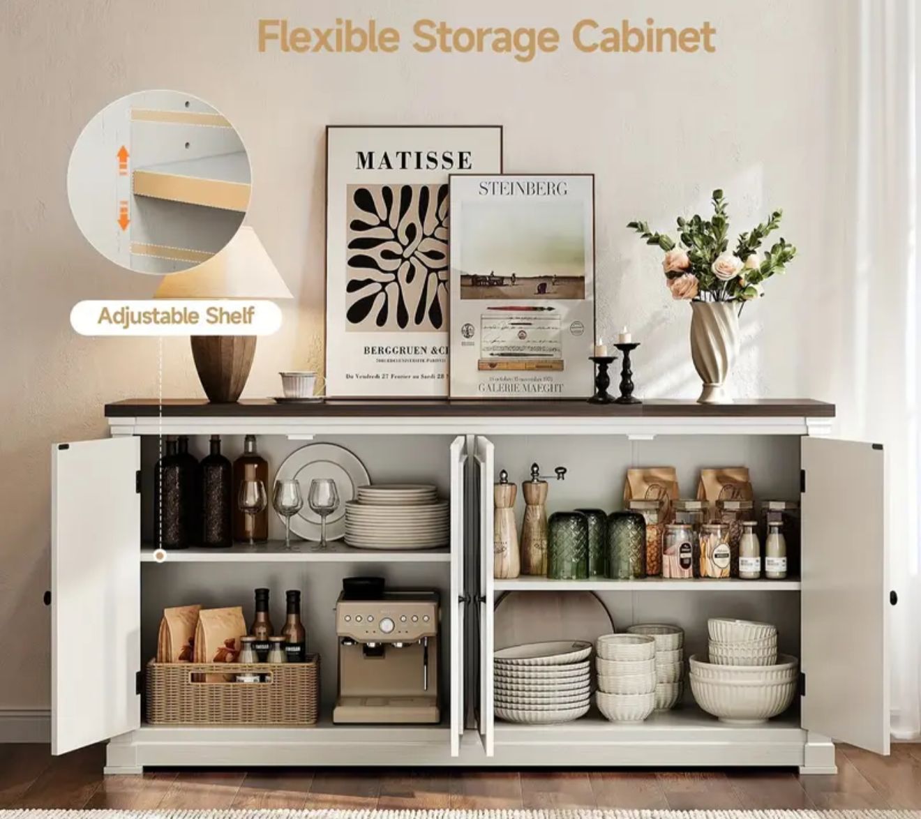 White and black 63" farmhouse cabinet- new