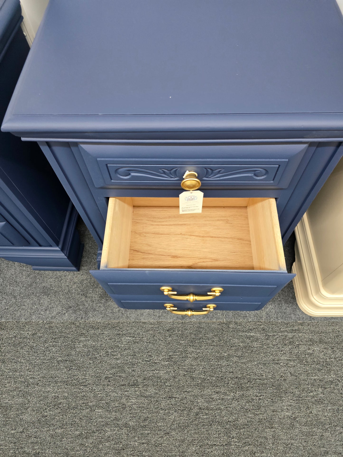 Legacy traditions navy blue pair of vintage nightstands