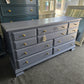 Solid wood vintage blue gray dresser