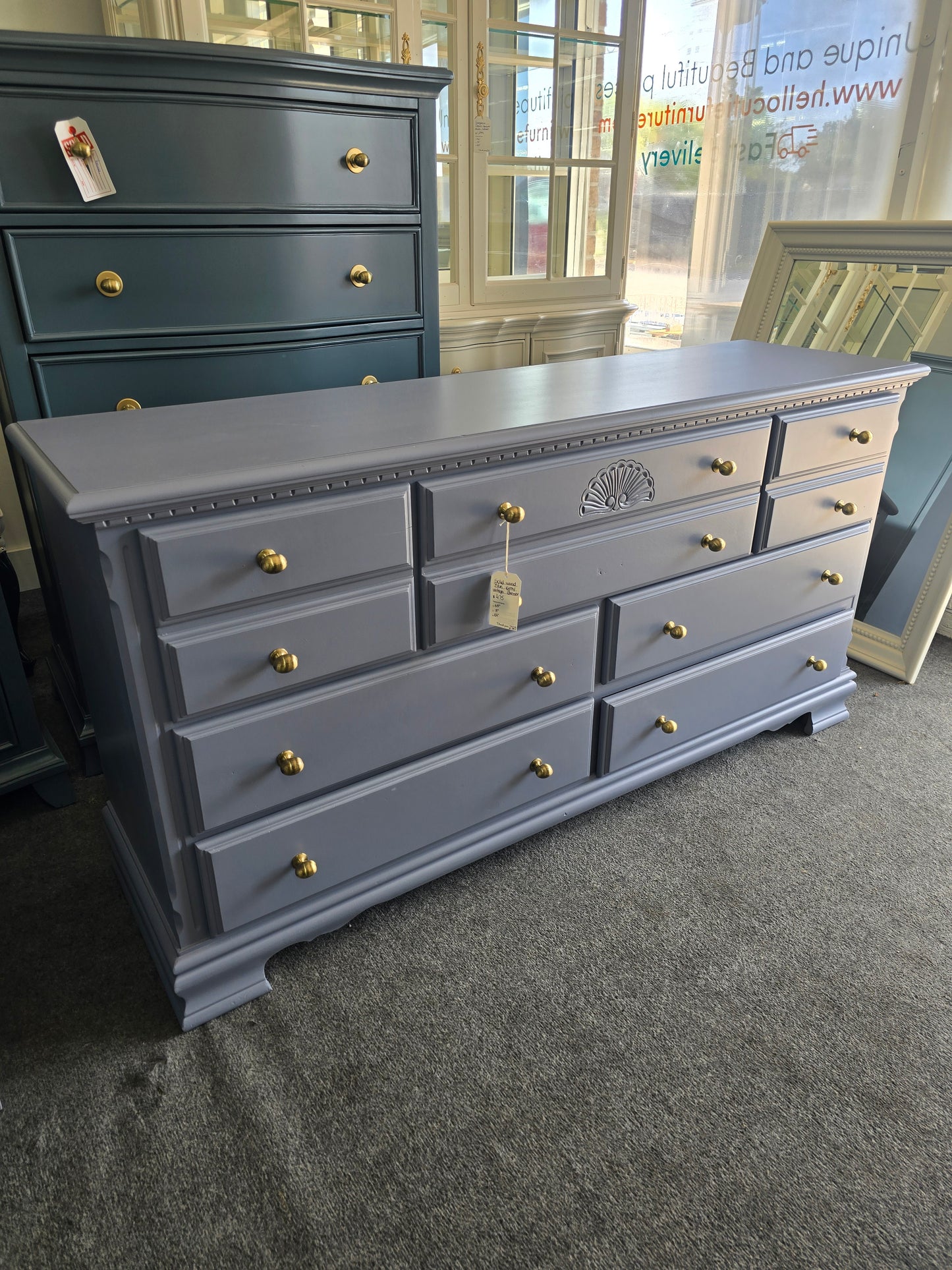 Solid wood vintage blue gray dresser