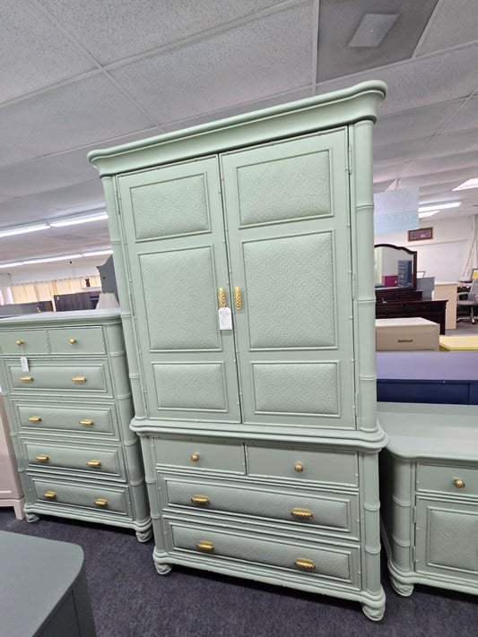 Havertys green bamboo armoire