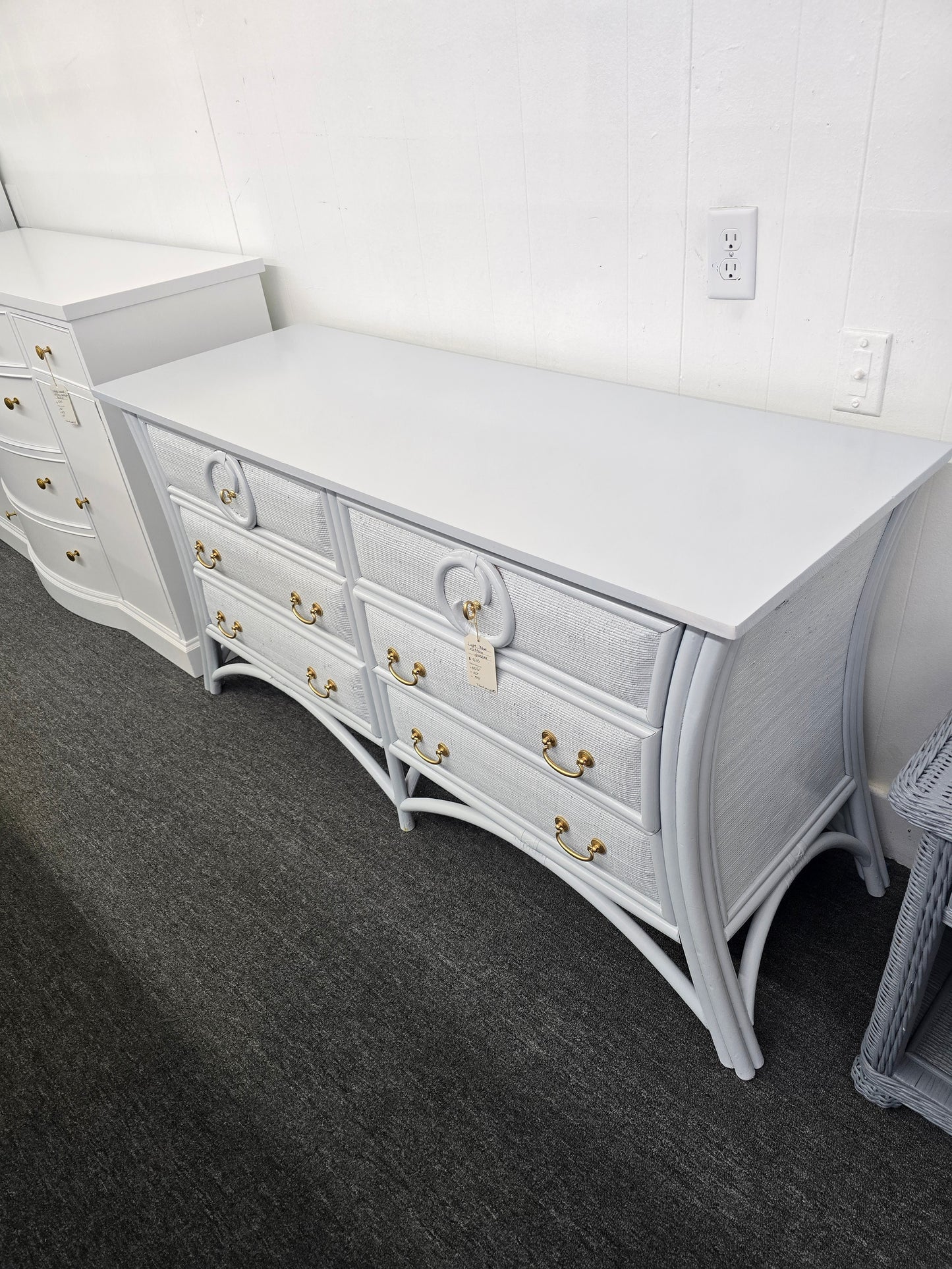 Light blue rattan dresser