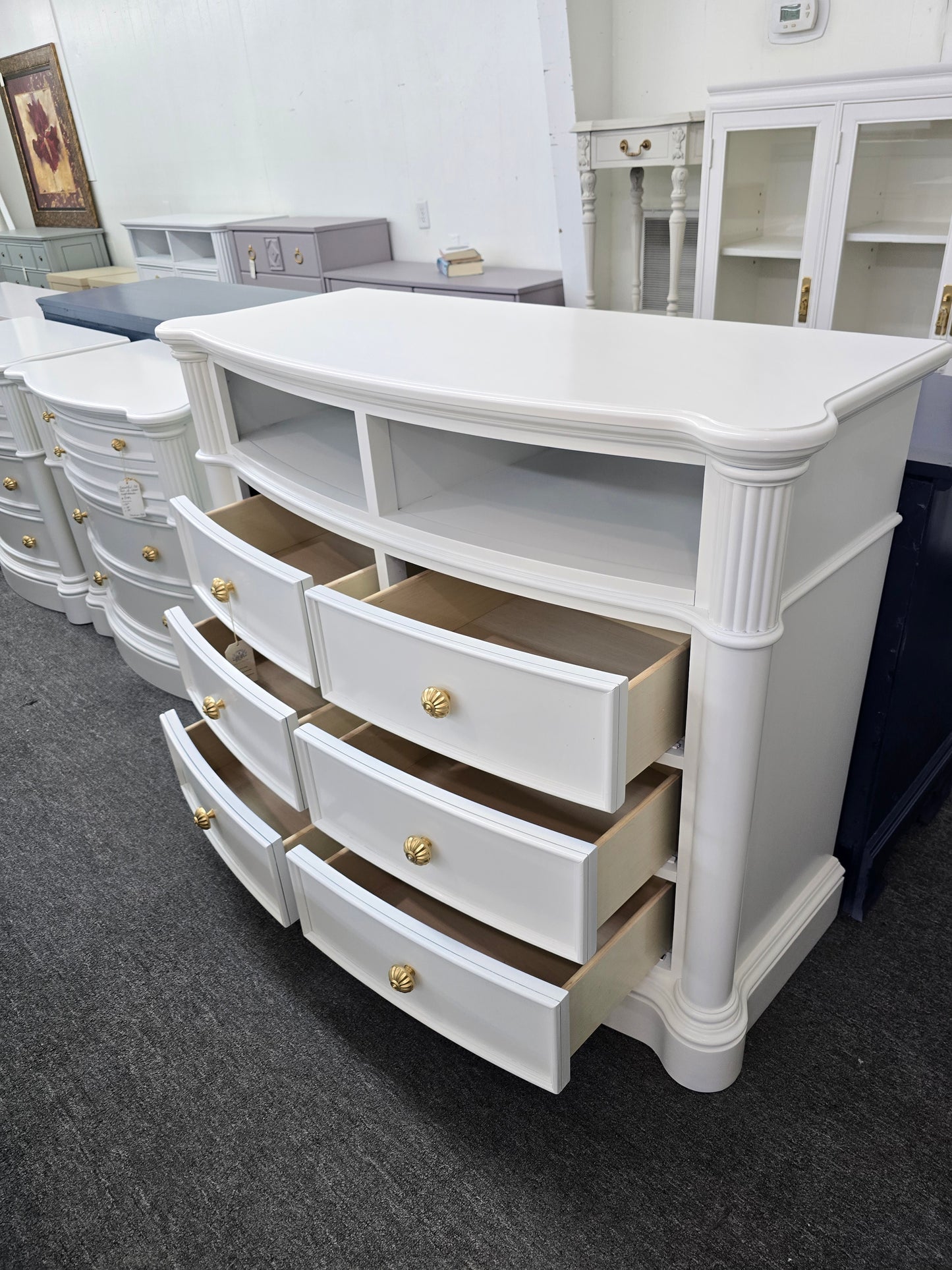 Beautiful off-white bowfront dresser/stand